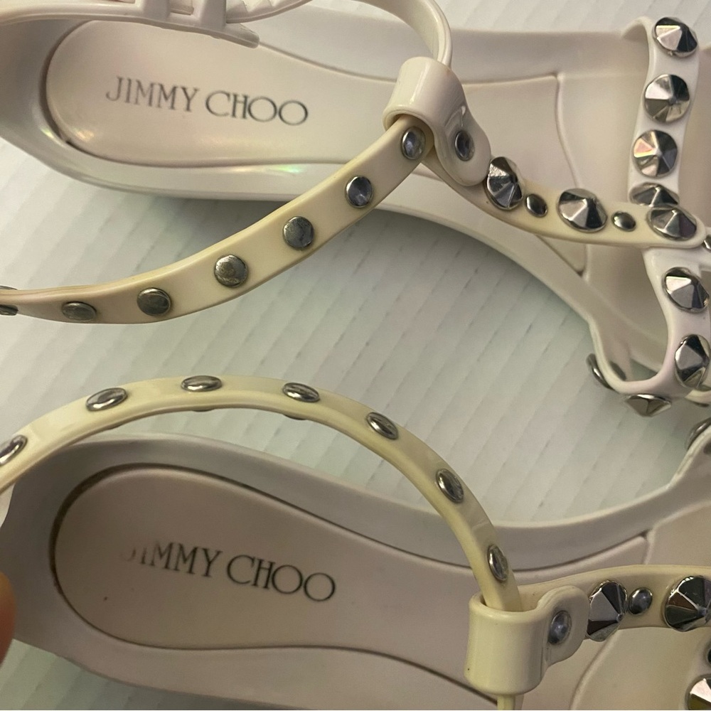 Jimmy Choo Jenny White Sandals with Silver Studs GUC 36 - Picture 4 of 10